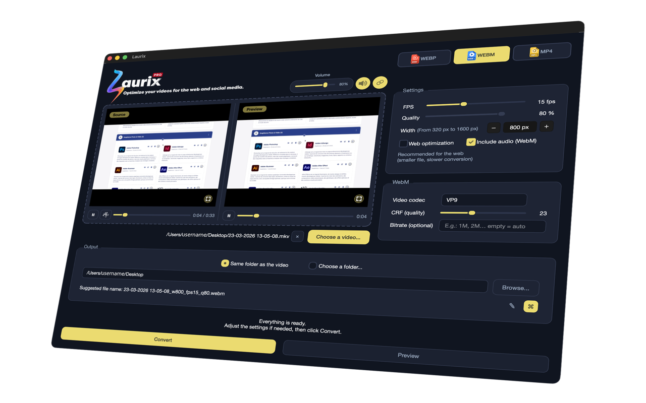 Laurix dark mode interface